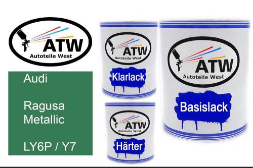 Audi, Ragusa Metallic, LY6P / Y7: 1L Lackdose + 1L Klarlack + 500ml Härter - Set, von ATW Autoteile West.